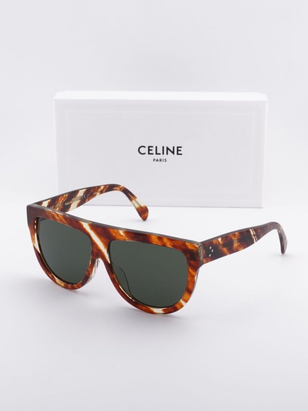 Celine CL40001F 56N Flat-Top Sunglasses - Havana / Green